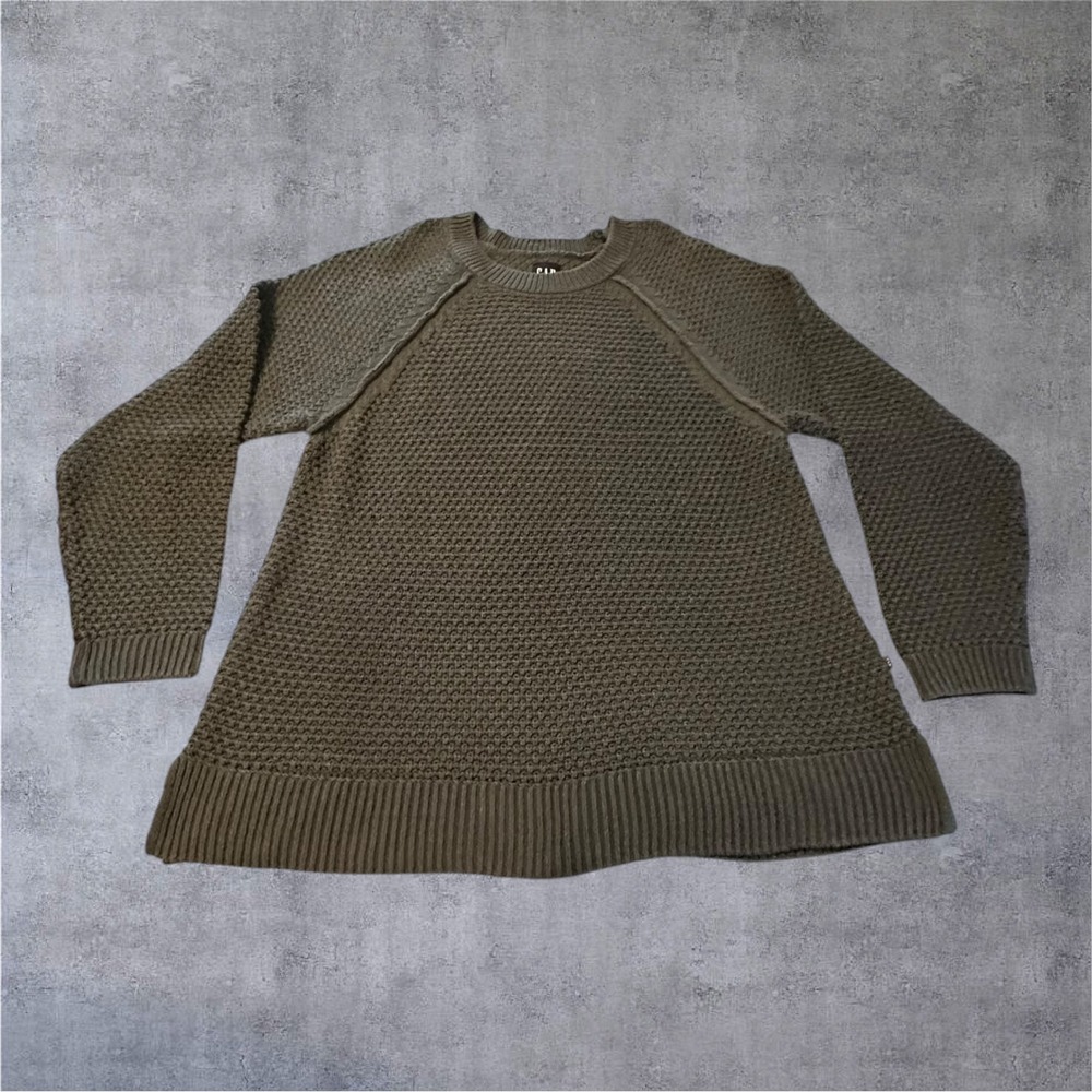 GAP‎ Waffle Knit Pullover Women XL Gray Raglan Exposed Seam Sweater Cotton Blend